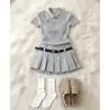 Conjunto de Roupa de Verão para Crianças Médias e Grandes 2026 Novo Estilo Meninas Estudantes Saia de Verão Saia Polo Manga Curta Conjunto Fashion de Duas Peças