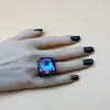 Anel de Resina Quadrado Octogonal Diamante Estilo Ins Novo Retro Colorido Simples Criativo Anel Doce