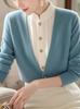 Suéter azul de dos piezas estilo perezoso para mujer, nuevo invierno 2024, único, súper bonito, elegante, de punto.