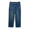¡Perfecto para figuras petite! Nuevos jeans rectos de otoño para mujer, elasticidad en cuatro direcciones, tiro alto, adelgazantes, con borde ancho, pantalones cigarette cropped