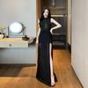 2026 Novo Estilo Boate Roupas Femininas Sexy Transparente Fenda Longo até o Chão Vestido de Noite para Boate Uniforme de Técnico