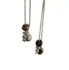 Colar com Pingente Gota de Pedra Padrão Pedra Olho de Tigre Natural Corrente de Contas Quadradas Retro Maillard Colar de Nicho de Luxo para Mulheres
