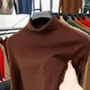 Suéter de punto grueso de color liso con cuello alto de imitación de lana fina para hombre, top de manga larga, ropa para hombre