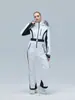 Nuevo traje de esquí de una pieza para mujer, corte ajustado, ceñido a la cintura, a prueba de viento, impermeable, cálido, conjunto de chaqueta de esquí con capucha y pantalones