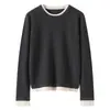 Nuevo Suéter de Punto 100% Cachemira Otoño/Invierno 2025, Cuello Redondo, Manga Larga para Mujer, Bloque de Color, Corte Holgado, Falso Dos Piezas