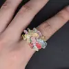 Anillo de Piedra Natural Estilo Étnico Popular Serie Multicolor Cuentas de Grava Anillo Hueco Estilo Bohemio Cuentas de Arroz