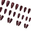 Uñas Postizas Ojo de Gato Brillantes Color Borgoña, 30 Piezas, Tamaños Variados, Puntas de Uña Removibles