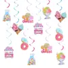 Decorações Espirais de Doces Penduradas Decoração de Festa Temática de Aniversário Arranjo de Atmosfera para Teto Enfeites Pendentes de Donut e Sorvete