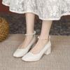 Zapatos de tacón alto Mary Jane 888-11 para mujer Primavera y Otoño 2026 Estilo Francés Tacón Grueso Punta Cuadrada Retro Perla Versátil Zapatos de Hada