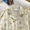 Nuevo Conjunto de Pijama para Mujer Ropa de Casa Dibujo Animado Lindo Pollito Se Puede Usar Afuera Manga Larga Pantalón Largo Cardigan Pijama de Celebridad de Internet Más Vendido