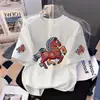 Camiseta de Algodão Puro de Manga Curta para Meninas Novo Design de Verão com Estampa do Ano do Cavalo Desenho Animado Top para Meninas, Bebês e Crianças Maiores Camiseta Tendência de Meia Manga