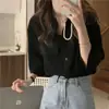 Toma real: Camisa de mujer de color albaricoque, estilo coreano vintage, versátil, de color liso, con diseño simple, top casual y holgado para verano 17784