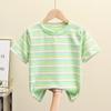 Camiseta de manga corta 100% algodón para niños, cuello redondo a rayas, holgada, nueva, para niños y niñas, venta al por mayor, ropa infantil, comercio exterior