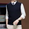 Colete Masculino de Lã 6 Peças Outono Inverno Meia-Idade e Jovem Gola V Tamanho Plus Pulôver Formal Tricotado Colete Sem Mangas Casual