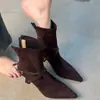 Primer Encuentro Temporada Botines Delgados de Tacón Alto para Mujer 2026 Piel Mate Hebilla Punta Fina Botines Cortos con Temperamento Botines Individuales de Tacón Delgado Retro