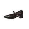 Zapatos Mary Jane cuadrados de estilo coreano para mujer, nueva colección de otoño 2026, tacón grueso, corte bajo, cierre de velcro, pequeños zapatos elegantes de cuero estilo francés