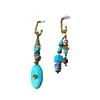 Nuevos Pendientes Asimétricos de Cuentas Turquesas Estilo Chino Pendientes Elegantes de Diseño Nicho Estilo Étnico Tibetano Retro