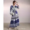 Amazon Tiktok Pinduoduo Comércio Exterior Transfronteiriço Europeu e Americano Tamanho Plus Feminino Novo Vestido Estampado de Manga Longa Moda