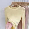 Camiseta de punto verde de manga larga para mujer, top de verano, estilo nuevo, simple, versátil, hombro normal, camiseta interior para mujer, delgada