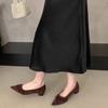 Otoño 2025 Nuevo Retro Volantes Gamuza Tacón Grueso Calzado de Nicho Más Fácil de Combinar Zapatos Profesionales para Mujer para Viajes al Trabajo