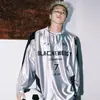 Camiseta de Manga Larga Estilo Americano Plateada de Jersey para Hombre con Estampado de Letras en Color Contrastante Marca Deportiva Moderna Top Nuevo Ins