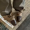 Versão em couro~Novas botinhas de tornozelo retrô para outono e inverno, bico redondo, com laço, para mulheres, estilosas e elegantes, botas western rasas versáteis