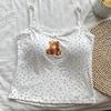 Camisola Feminina com Estampa de Urso e Renda Floral Doce, Base Interna com Bojo, Top de Estilo Puro para Usar por Cima
