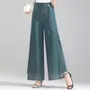 Calça Saia Midi com Fenda para Mulheres 2026 Primavera/Verão Nova Cintura Alta Solta Perna Larga Chiffon Fluido Calça Longa