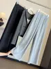 Pantalones casuales anchos de terciopelo de algodón gris, largos, fluidos, estilo perezoso, de cintura alta, rectos holgados, nuevo estilo de otoño para mujer