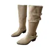 Botas apiladas vintage marrones para mujer, nuevo estilo otoño e invierno 2026, botas de jinete de media pantorrilla, botas western western de punta Maillard