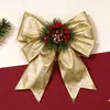 B Vino Navideño Lazo de Terciopelo Rojo 50*28cm Set de 2 Piezas Corona de Agujas de Pino Nieve Adorno Colgante Decorativo