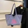 Bolsa de Lona Coreana 2025 Feminina Reversível Dupla Face Listrada Grande Capacidade Bolsa Tote Simples Casual Versátil Amarelo Único