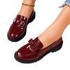 2025 Novos Mocassins Retrô de Salto Médio com Borla de Couro Envernizado Brilhante Tamanho Grande Exportação Sapatos Casuais da Moda Europeia e Americana