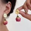 Pendientes de Moneda de Oro Flor Eterna Diseño de Nicho Bosque Suave Pendientes Elegantes de Chica Retro Francesa Simples