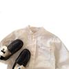Camisa Crema Primavera 2025 Nueva Llegada Coreana Niños y Niñas Cuello Redondo Camisa Rayada Bebé Linda Camisa con Bolsillo Trendy