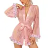 Lencería Sexy Nuevo Estilo de Comercio Exterior Transfronterizo, Bata Sexy de Encaje Floral Transparente, Camisón de Verano para Mujer con Encaje Tridimensional