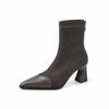 Botas Cortas Elegantes y Sencillas Estilo Coreano de 7 cm 2025 Otoño e Invierno Nuevo Estilo Punta Fina Tacón Grueso Cremallera Trasera Tacón Alto Botas para Mujer