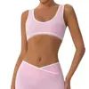 Sujetador deportivo de color block estilo europeo y americano, con espalda en forma de U cepillada, alta elasticidad, corte ajustado, adecuado para correr, fitness y yoga