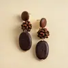 Pendientes de Corazón de Madera Color Café Transfronterizos Europeos y Americanos, Pendientes Estilo Retro Maillard, Pendientes de Diseño de Nicho para Mujer