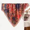 Bufanda Grande Azul de Algodón Lino con Patrón de Anacardo 90% Bufanda de Seda Protector de Cuello Estilo Coreano para Mujer Chal Pañuelo Fino para la Cabeza Bufanda de Terciopelo Rosa