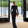 Vestido Largo Elegante de Manga Larga con Espalda Descubierta y Plisados para Mujer 2025 Nuevo Transfronterizo Europeo y Americano Delgado Zx25223