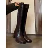 First Encounter Coleção Outono/Inverno 2026 Novidades Botas de Salto Grosso Acima do Joelho Femininas de Cano Alto Pretas com Forro de Veludo Sapatos de Salto Alto Botas Longas para Pessoas Baixas