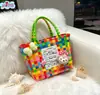 Cesta de Palha Tecida em Plástico Colorido Dopamina, Cesta de Piquenique Infantil Fofa, Bolsa de Mão para Presente de Lua Cheia de Casamento