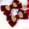 Acessórios de Cabelo para Meninas de Veludo com Glitter Outono e Inverno Presilha Vermelha Laço Colorido Docinho Grampo de Cabelo para Festas Grampo de Cabelo para Bebê Grampo de Cabelo
