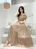 Vestido de Algodão e Seda Transfronteiriço Ombro a Ombro para Mulheres, Vestido de Verão, Vestido Boêmio para Férias na Ilha, Vestido de Praia