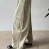 Calças de trabalho femininas de algodão de alta qualidade de Dongdaemun, Coreia, perna larga, cintura alta, corte solto, com caimento fluido, compridas até o chão para o outono