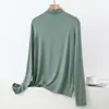 Camiseta de Manga Longa com Gola Alta Meia-Boca em Modal para Mulheres, Camada Base Sólida Fina de Verão, Blusa Solta Plus Size