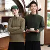 Roupas de Trabalho para Garçom de Catering Moletom de Manga Longa Hotel Hot Pot Churrasco Loja de Chá com Leite Supermercado Roupas de Trabalho Zíper Parcial Gola Alta