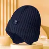 Gorro de tricô espesso com forro de fleece para homens e mulheres, chapéu de lã quente e à prova de vento para o inverno, adequado para cabeças grandes, chapéu para clima frio para ciclismo ao ar livre, chapéu de idoso
