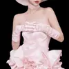 Guantes Largos de Tubo Satinados de 38 cm Súper Suaves Color Rosa Barbie Plisados Guantes de Dedo Guantes Finos Satinados Protección Solar Accesorios para Fotos para Mujeres